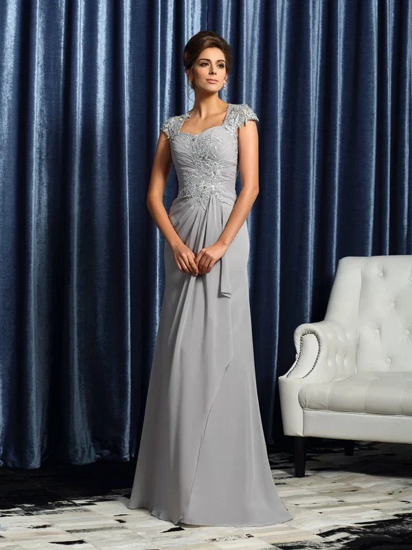 Wholesale Sweetheart Applique Short Sleeves Long Chiffon Mother of the Bride Dresses